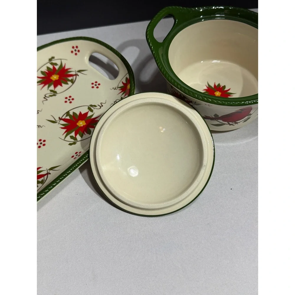 Temp-tations by Tara Seasonal Poinsettia Stoneware Soup Tureen and Tray Set